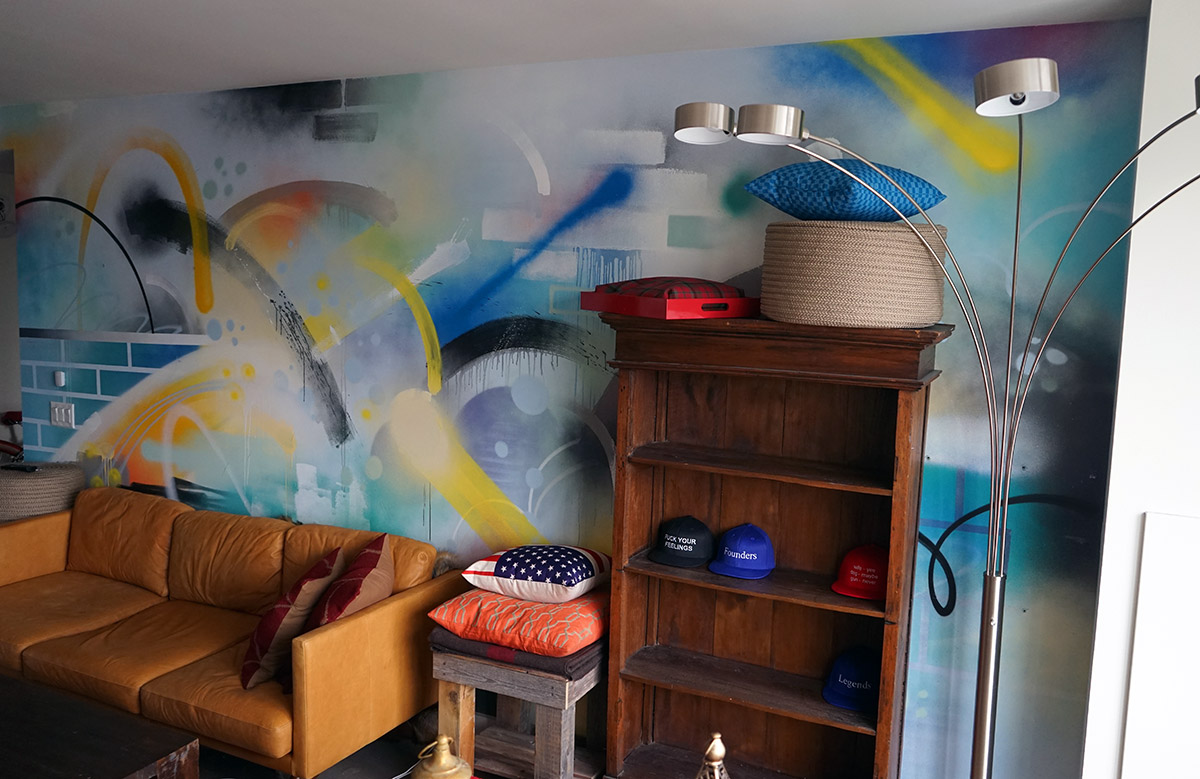 living room graffiti mural