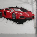 Man Cave Garage Ferrari Graffiti Mural in Long Island