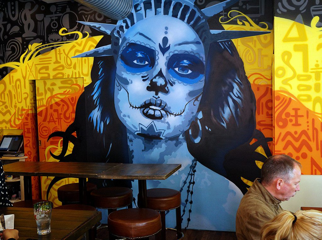 Spray Paint Mural for La Dama Restaurant in NYC Financial District