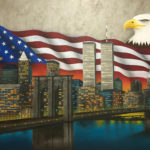 Miami Street Artist painting a NYC Skyline & Eagle