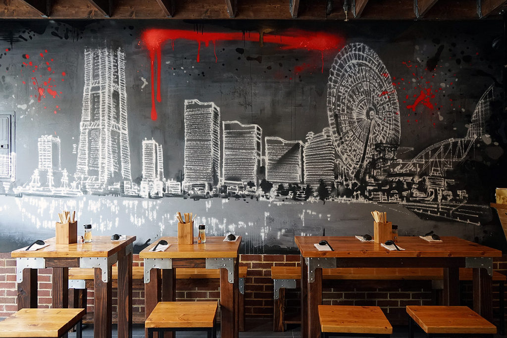 Restaurant Skyline Mural in LES